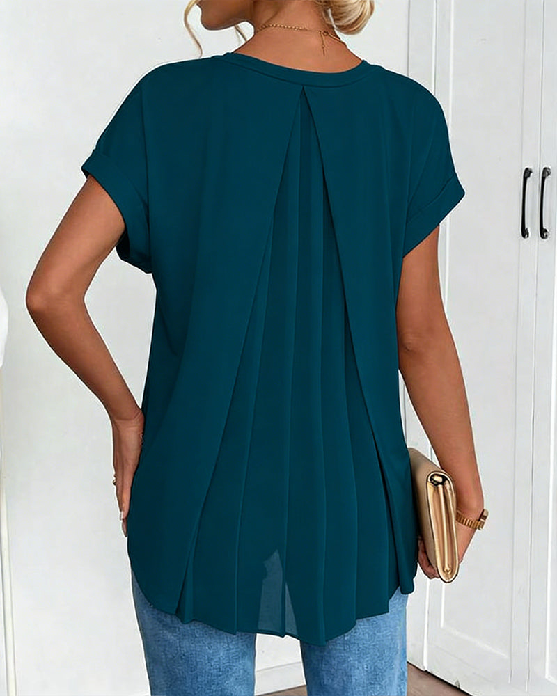 Short Sleeve Solid Color Patchwork Tee