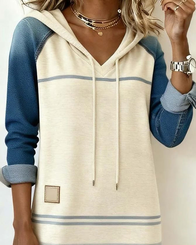 Striped Hooded Dress with Color Mixing