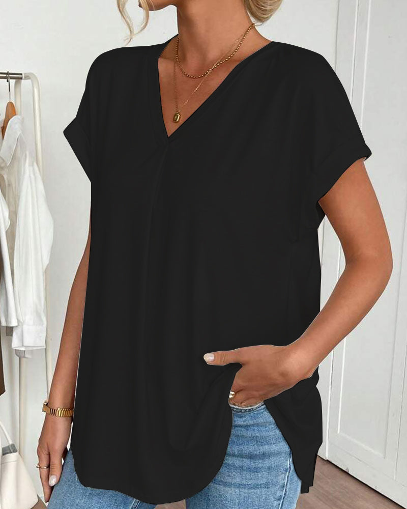 Short Sleeve Solid Color Patchwork Tee