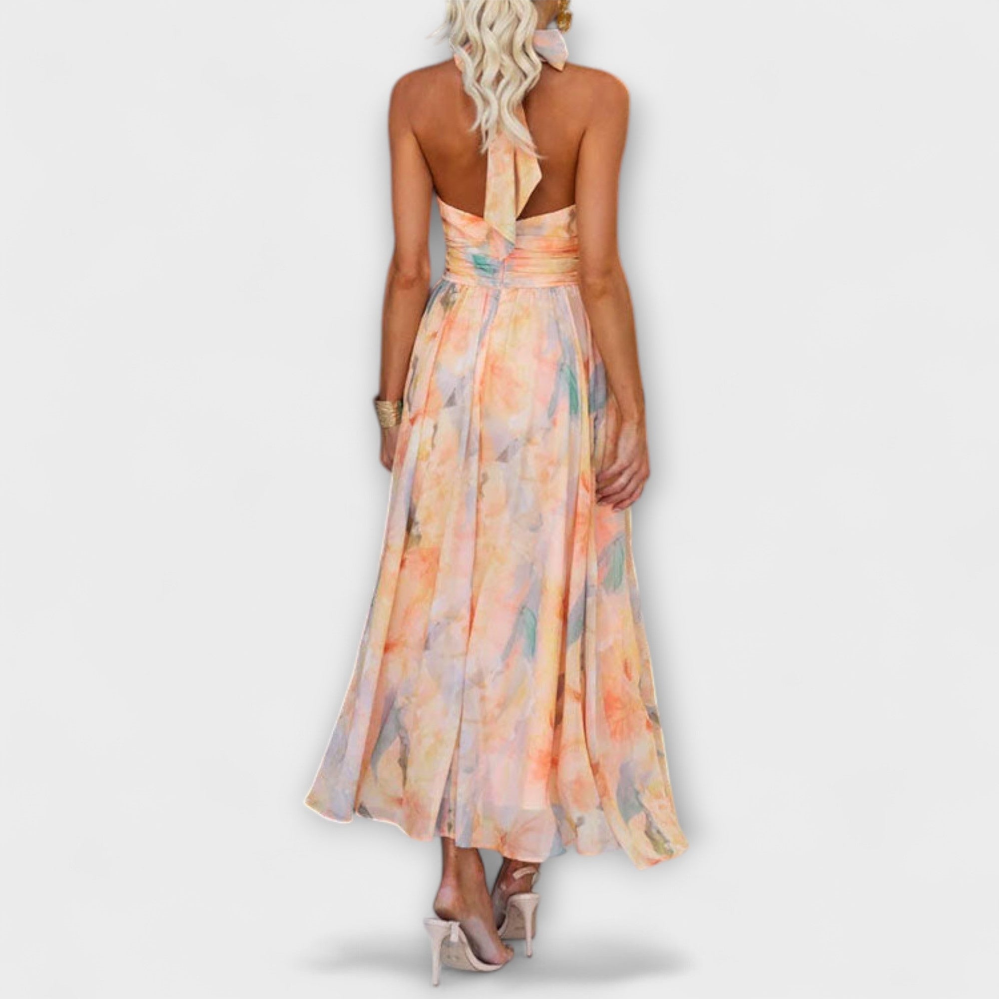 Wein™ | Halter-Neck Watercolor Print Maxi Dress