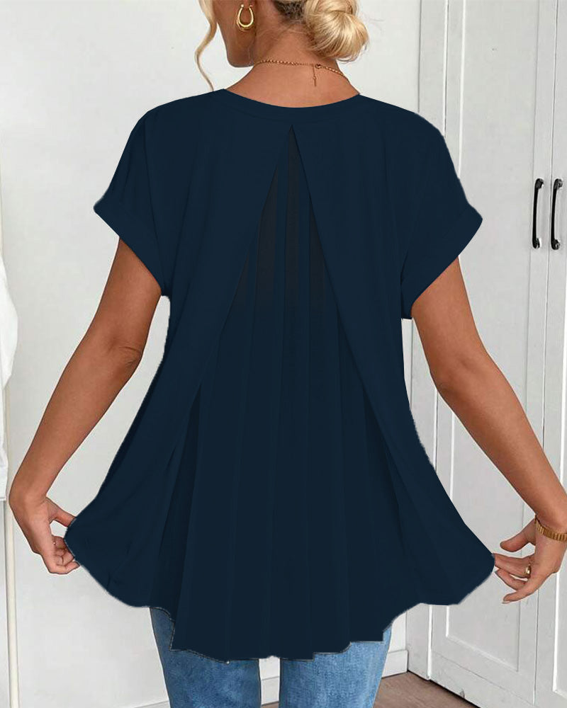 Short Sleeve Solid Color Patchwork Tee
