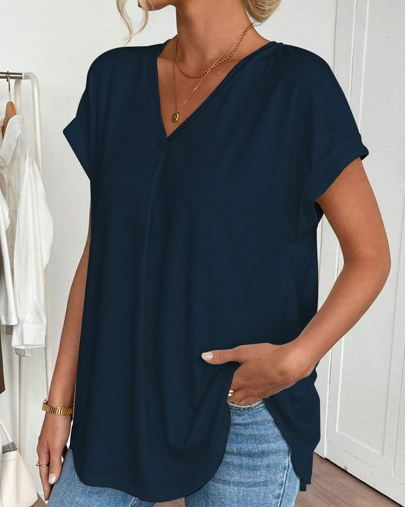 Short Sleeve Solid Color Patchwork Tee