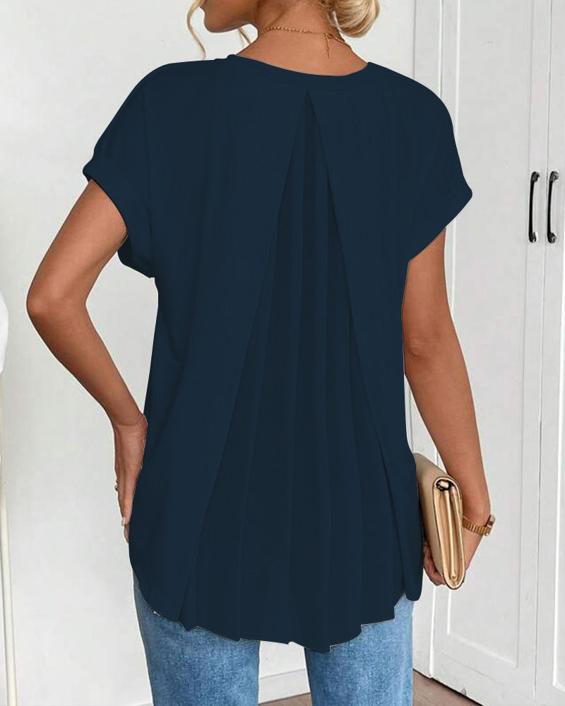 Short Sleeve Solid Color Patchwork Tee