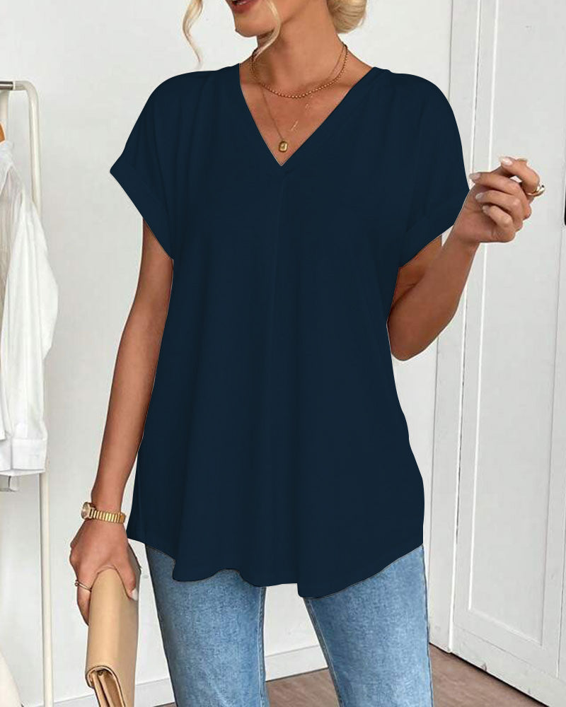 Short Sleeve Solid Color Patchwork Tee