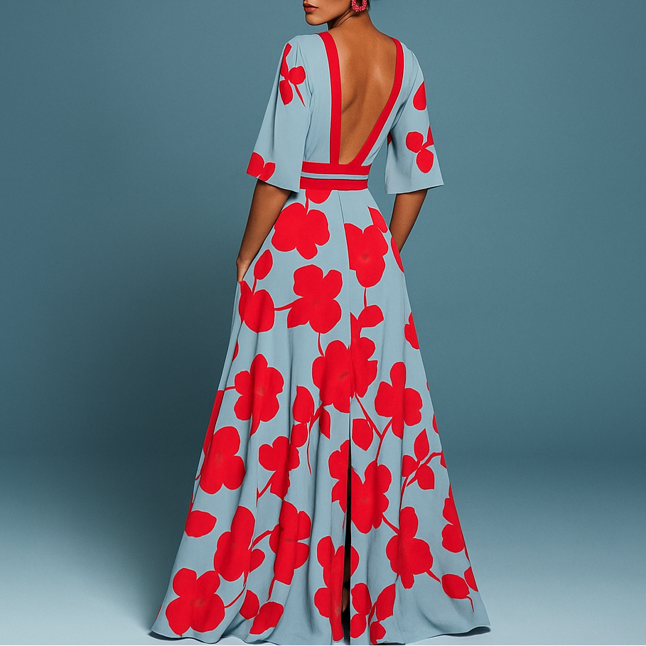 Long V-Neck Dress - Timeless Elegance