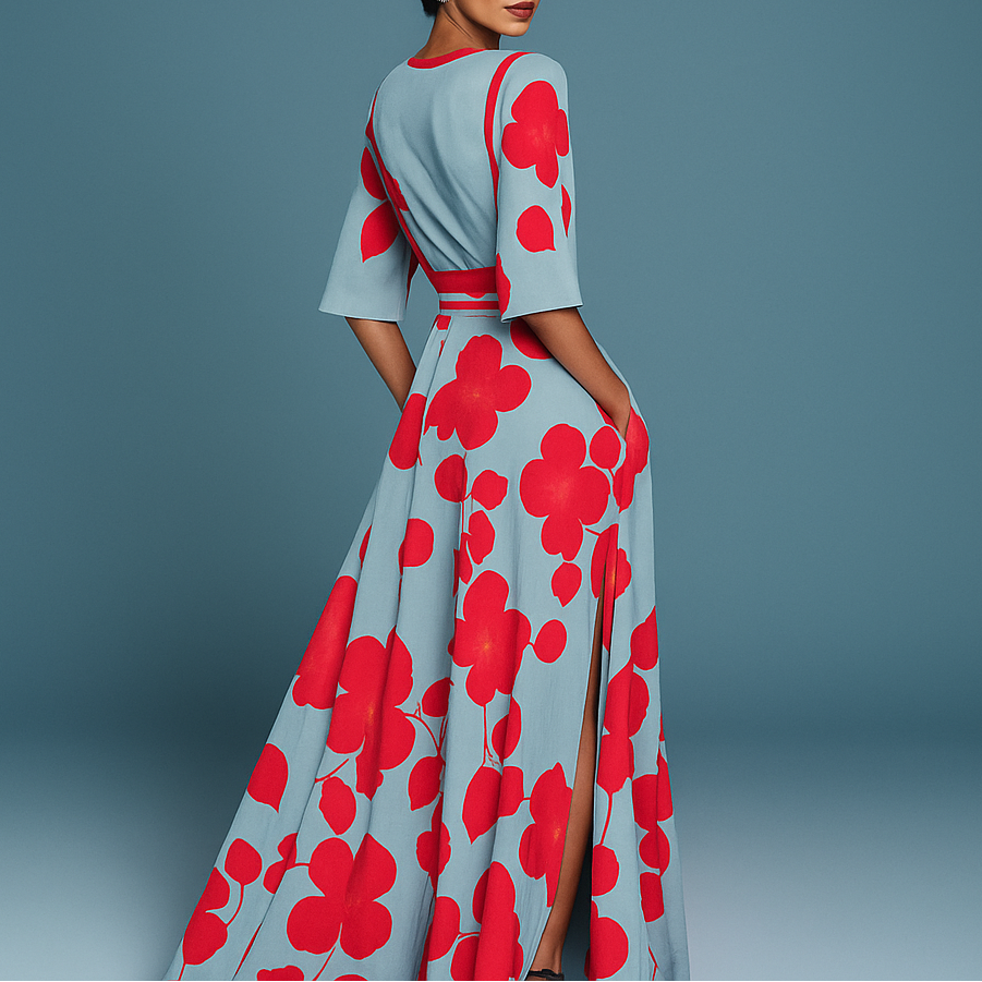 Long V-Neck Dress - Timeless Elegance