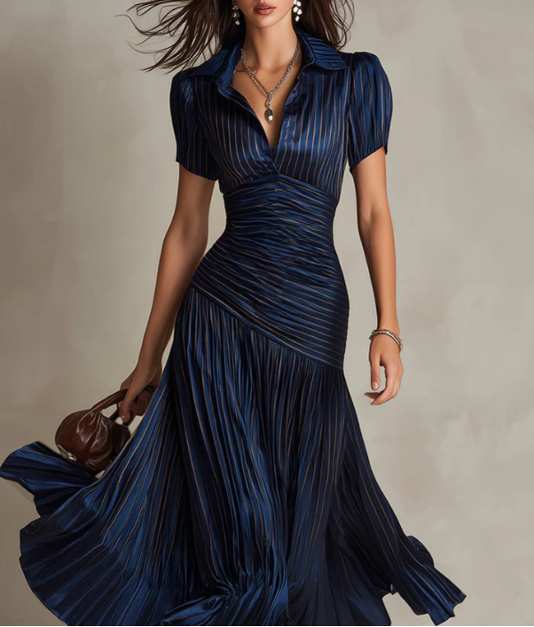 Adria | Retro Striped Midi Satin Dress