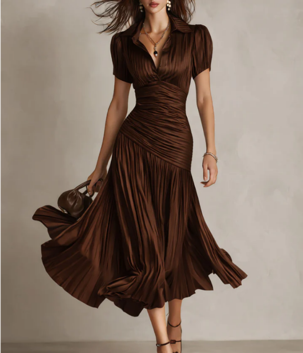 Adria | Retro Striped Midi Satin Dress