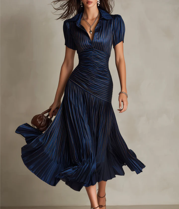 Adria | Retro Striped Midi Satin Dress