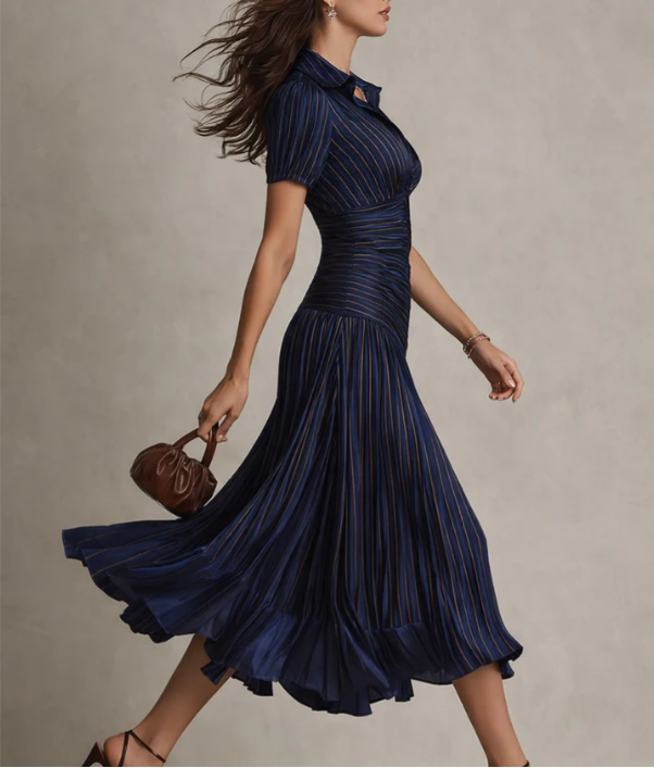 Adria | Retro Striped Midi Satin Dress