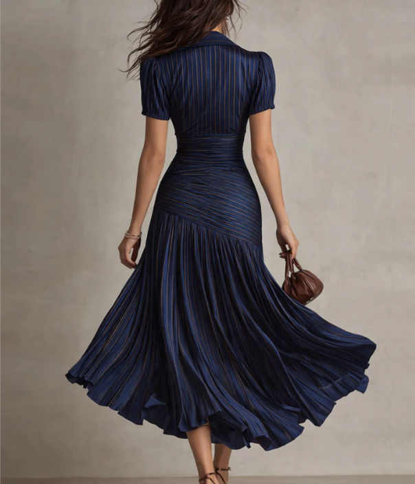 Adria | Retro Striped Midi Satin Dress