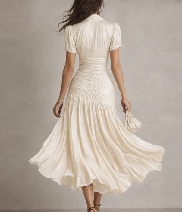 Adria | Retro Striped Midi Satin Dress