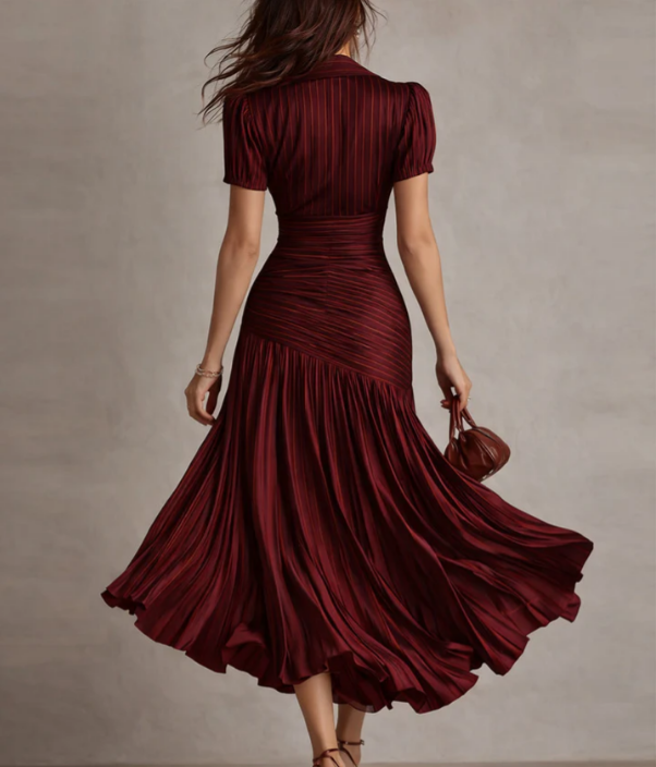 Adria | Retro Striped Midi Satin Dress