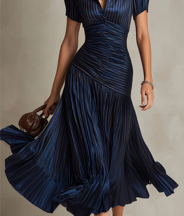 Adria | Retro Striped Midi Satin Dress