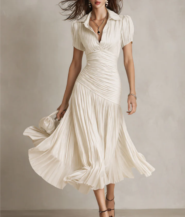 Adria | Retro Striped Midi Satin Dress