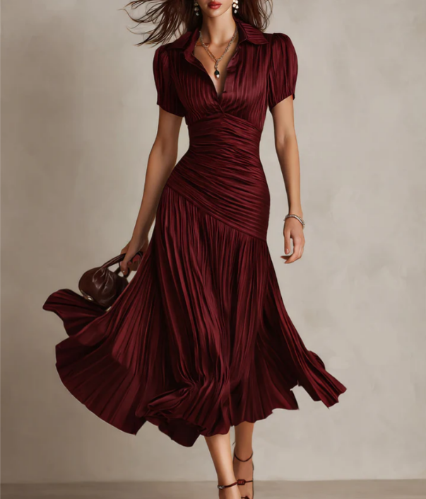 Adria | Retro Striped Midi Satin Dress