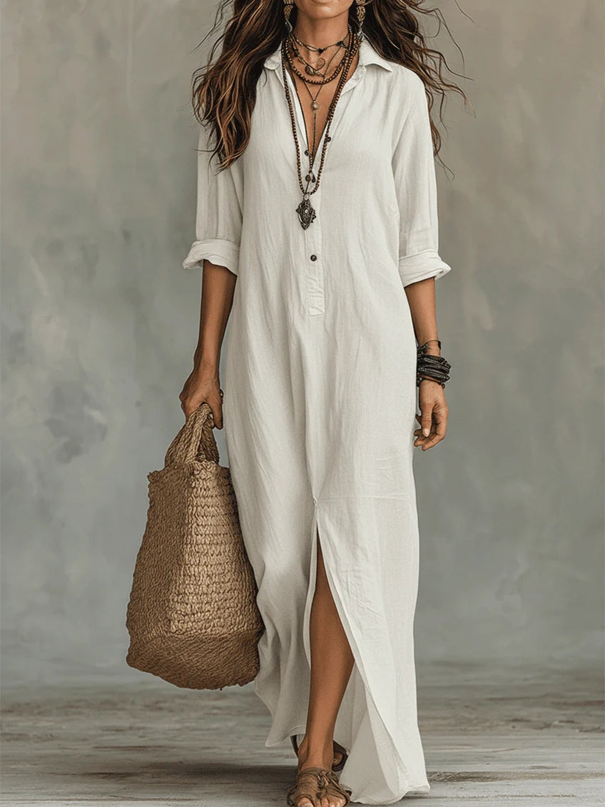 Soline | Maxi Fluid Dress with Front Buttons