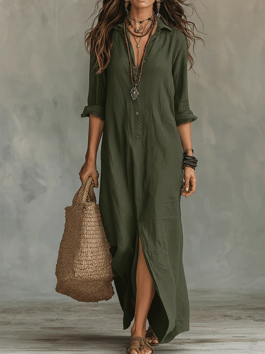 Soline | Maxi Fluid Dress with Front Buttons