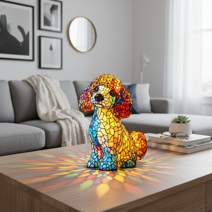 Poodle | Glass Painting Lamp