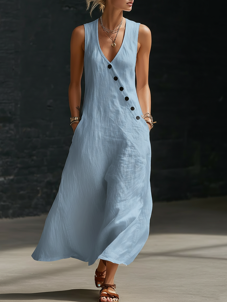 Fluid Maxi Buttoned Dress for Women - Everyday Minimalist Elegance