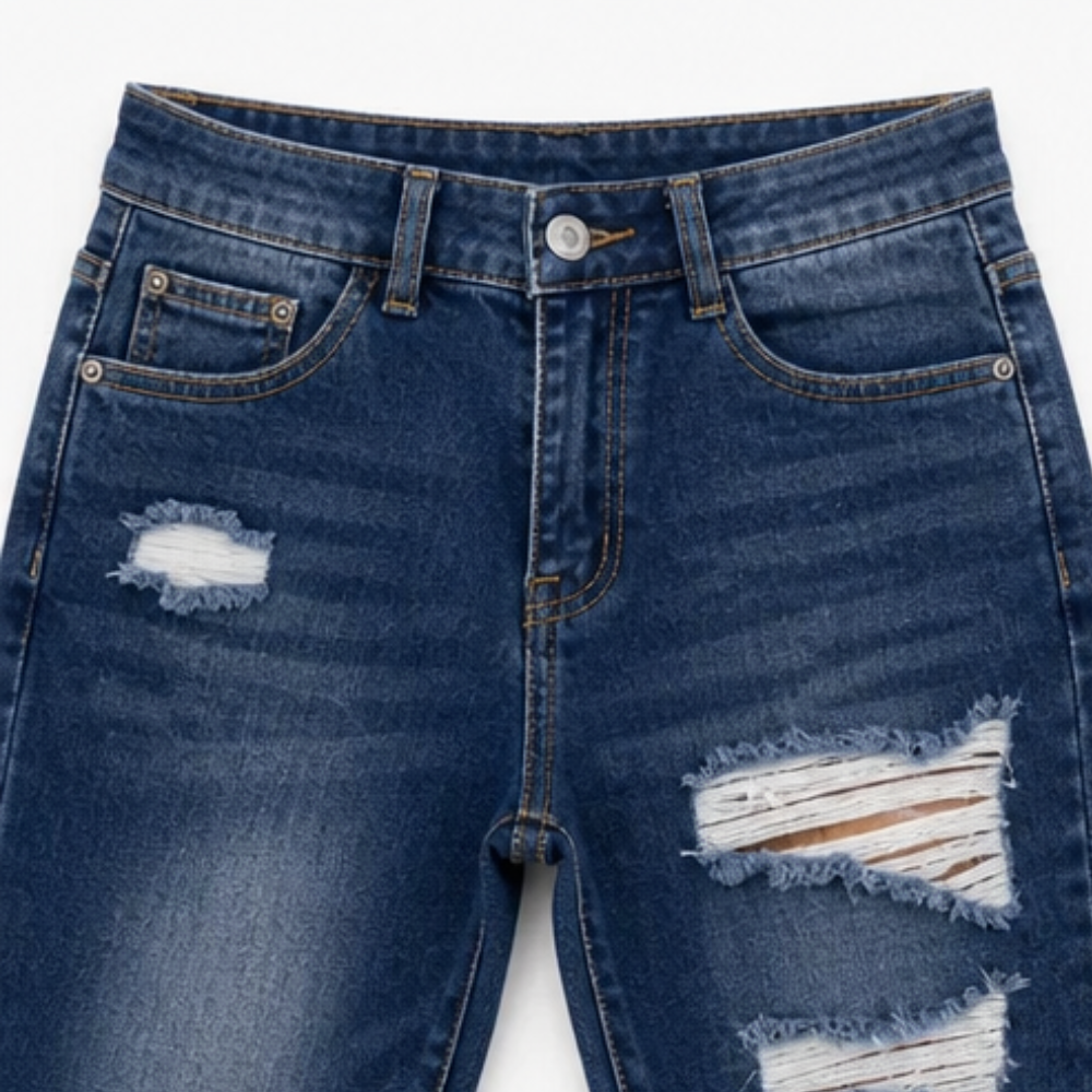Delina – Women's Soft Cotton Frayed-Hem Capri Jeans