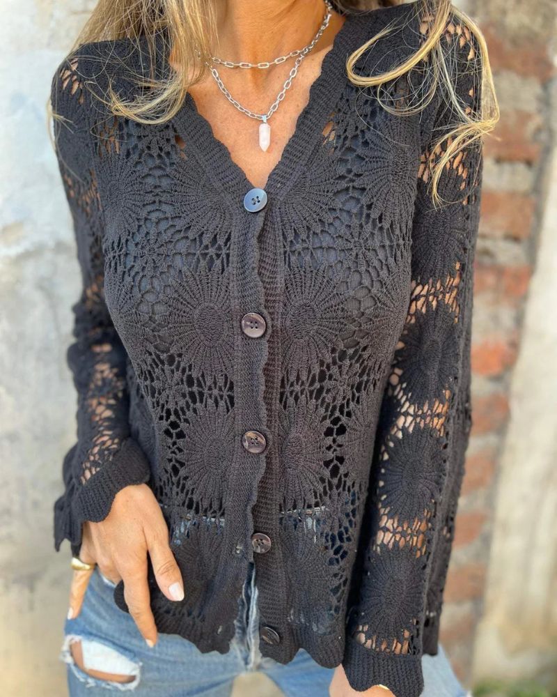 NALIE - Crochet Lace Button Cardigan