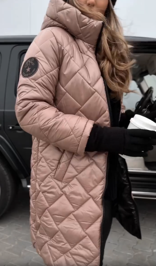 Kureha - Stylish Quilted Hooded Jacket With Zipper