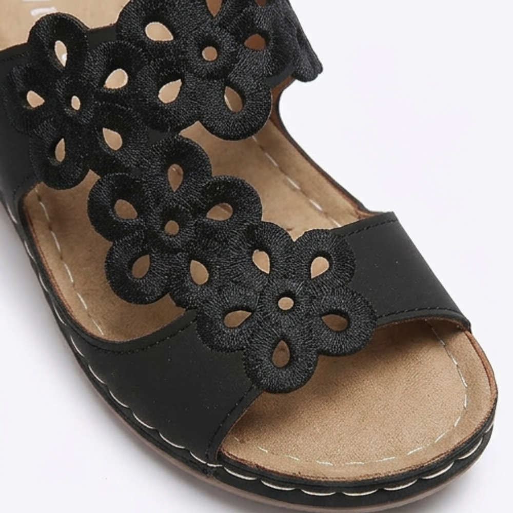 BreezeWalk – Cushioned Floral Wedge Sandals