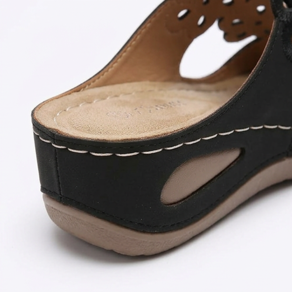 BreezeWalk – Cushioned Floral Wedge Sandals