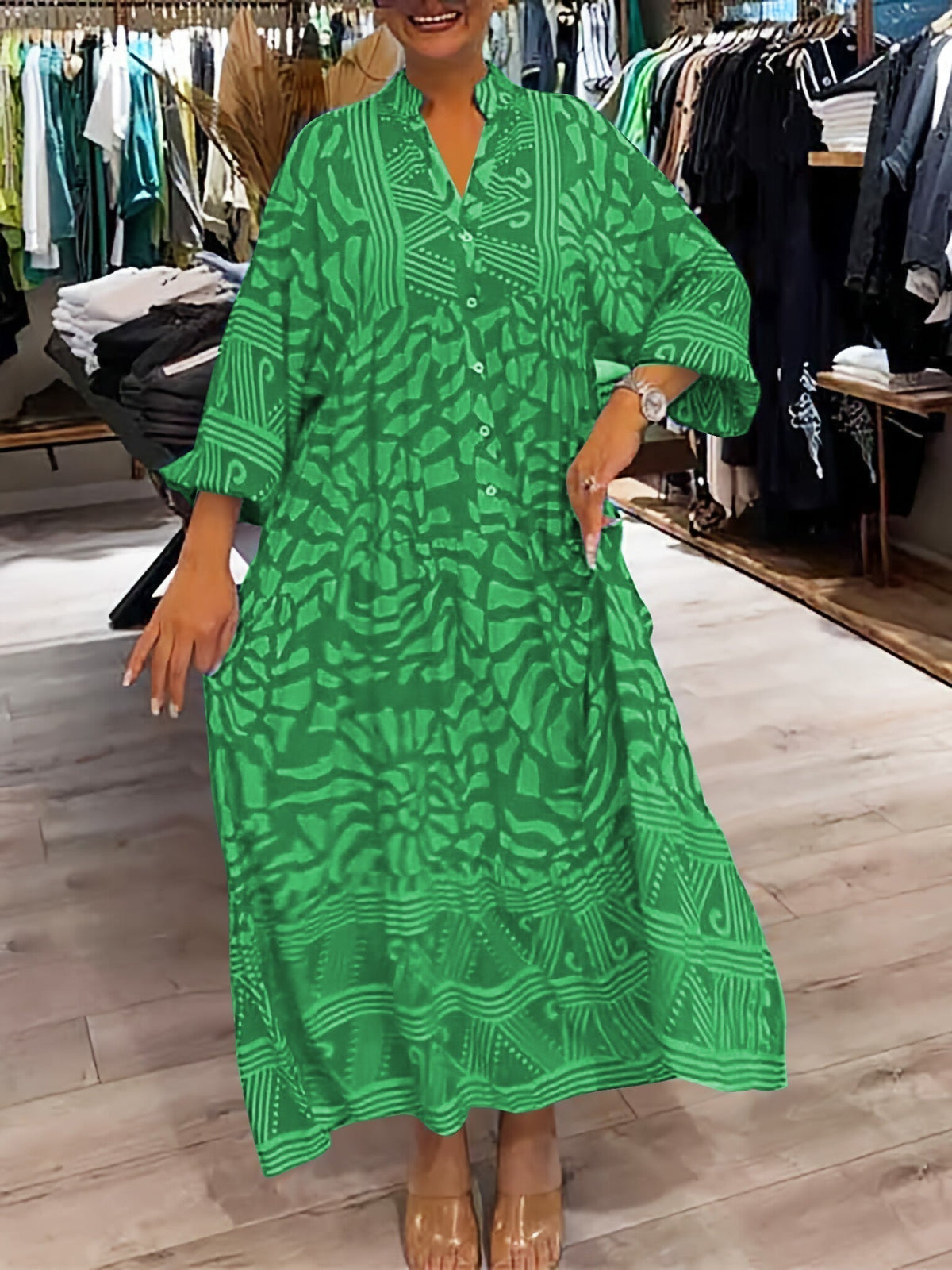 Elka™ - Loose Printed V-Neck Dress for Women