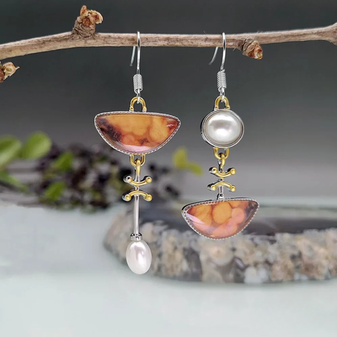 Vintage natural orange stone earrings