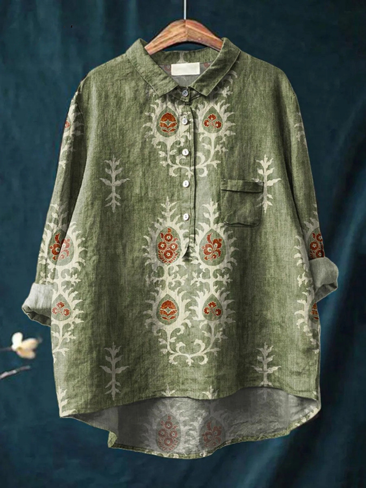 Nina | Women's Vintage Ethnic Floral Art Print Casual  Shirt