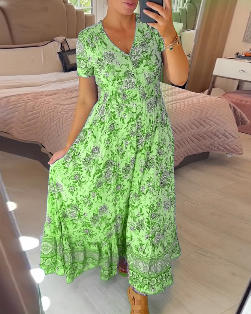 Ophelia | Floral Print V-Neck Dress
