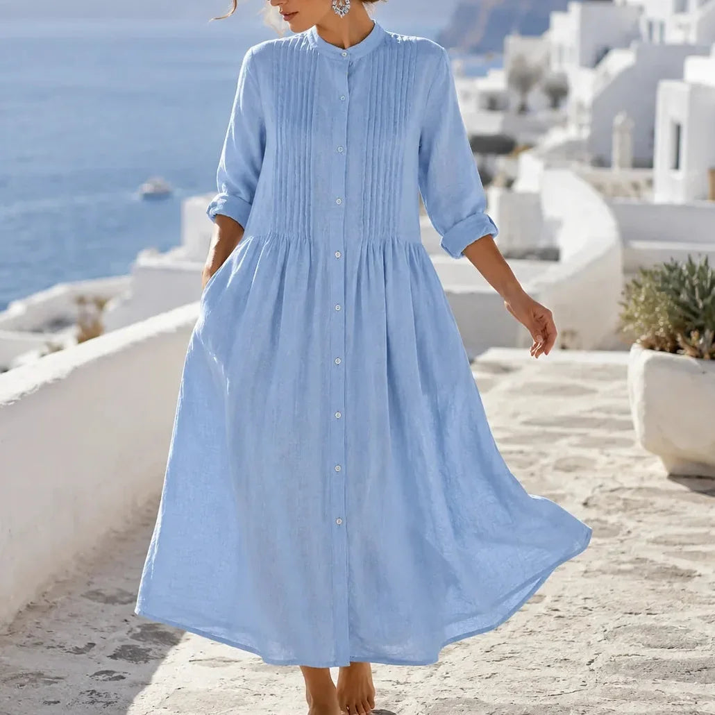 Costera – Flowy Pintuck Shirt Dress, Linen-look, Midi Length