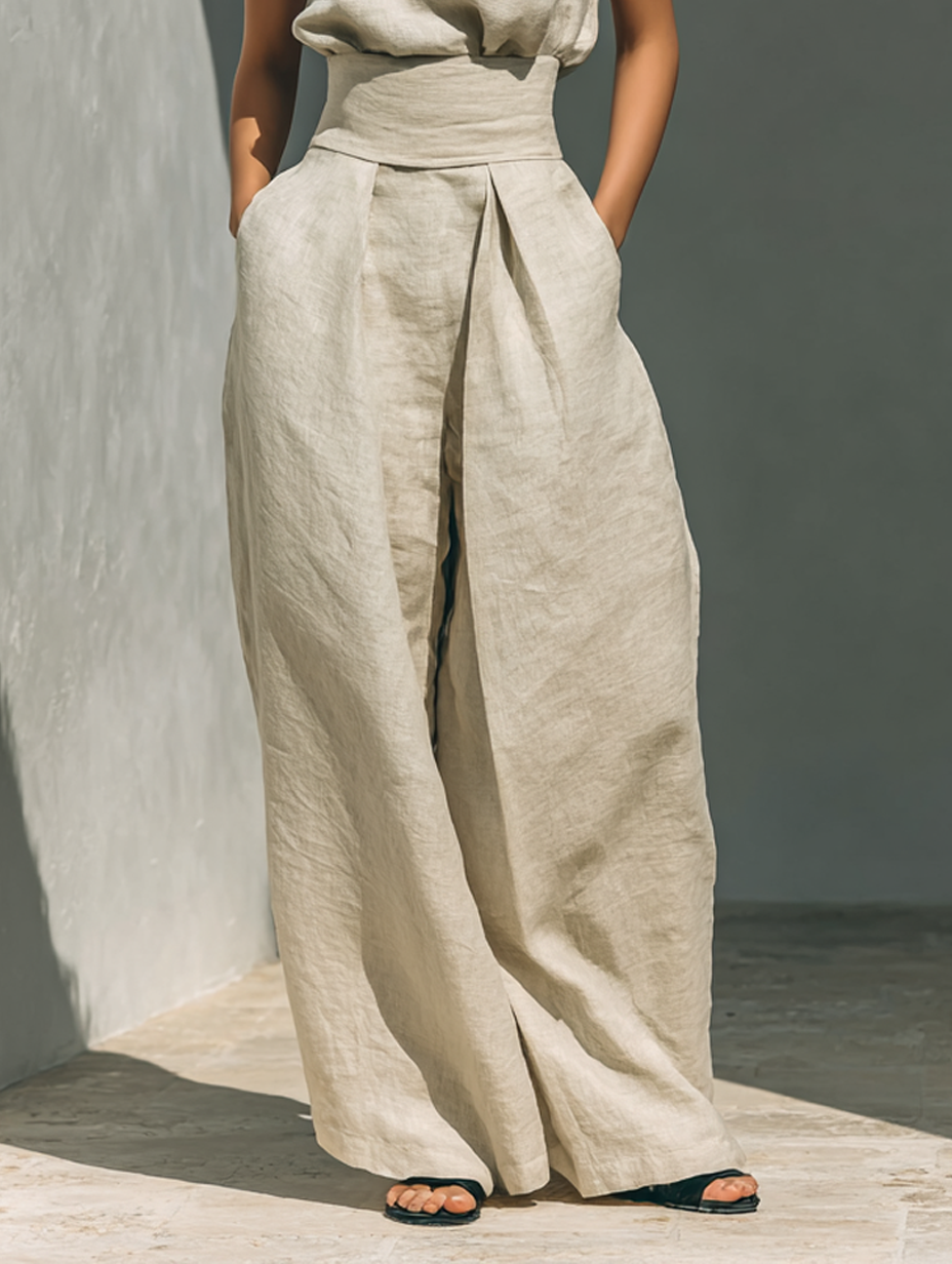 Maria™ | Minimalist Cotton & Linen Tank Top & Wide Leg Pants Set