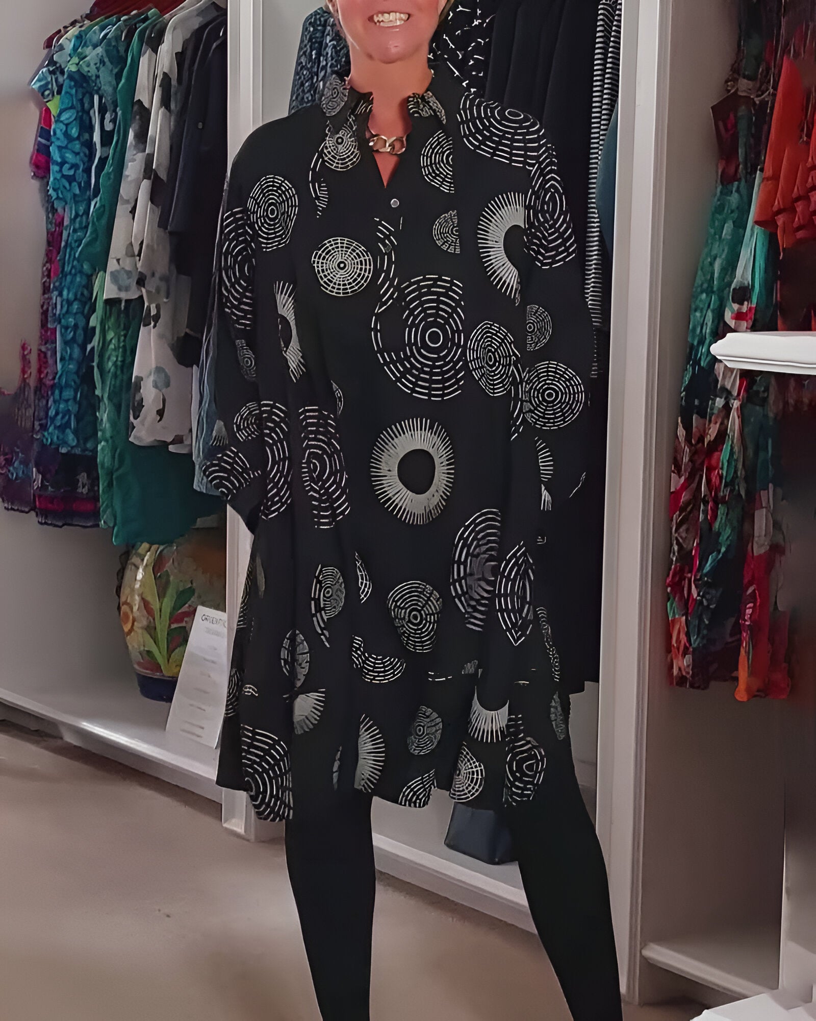Demelza - Long Sleeve Geometric Print Dress