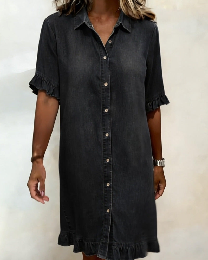 Van Delft™ | Comfortable Denim Dress with Flattering Ruching