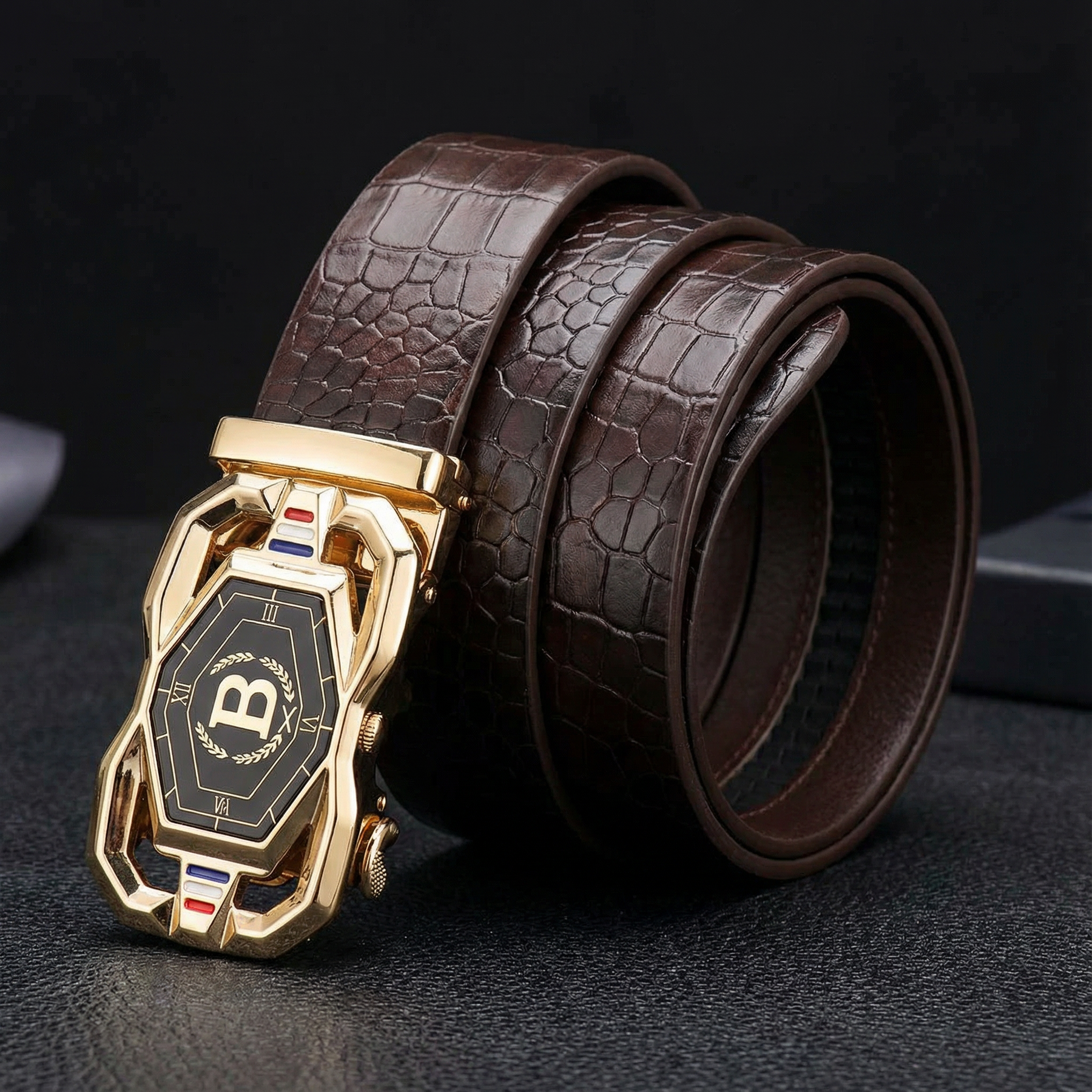 Beltoni - Crocodile leather belt with auto lock buckle