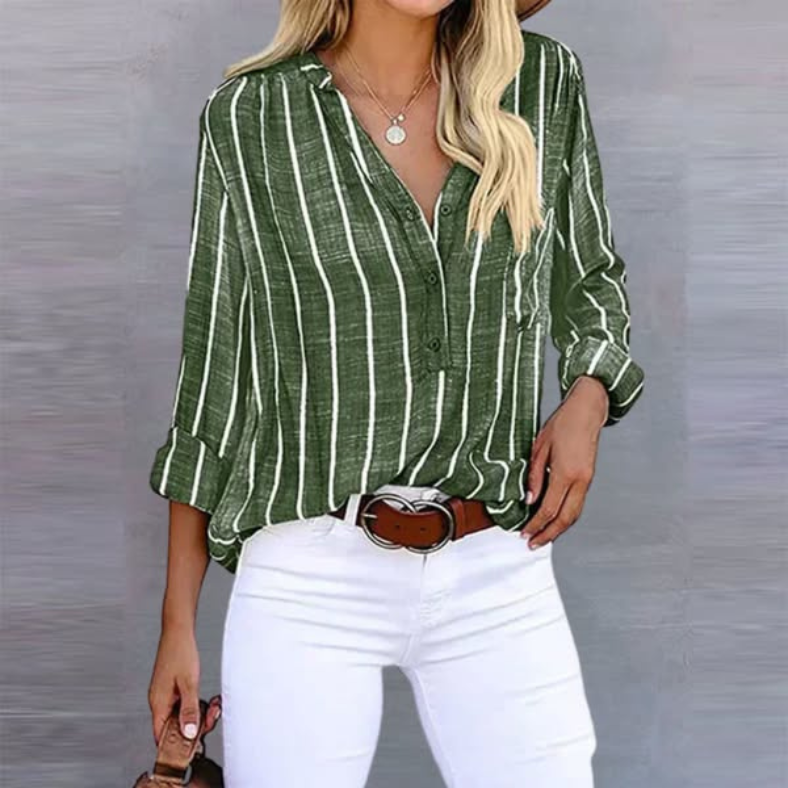 Ariana | Women's Striped Long Sleeve Button Top