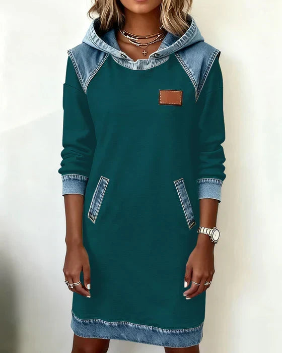 Lunariae – Casual Contrast Hoodie Dress