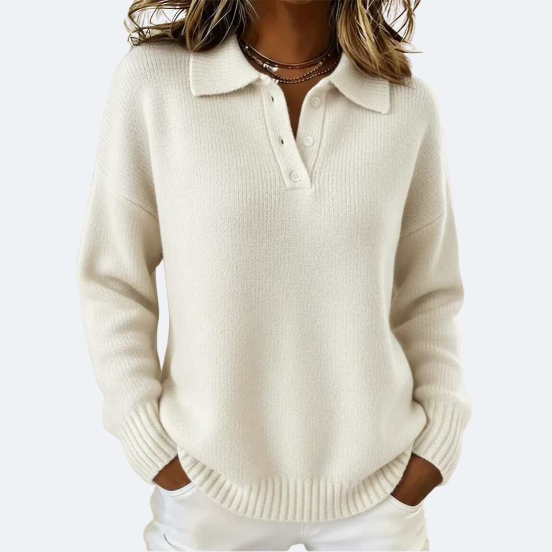 OLIVIA - Soft Knit Polo Collar Sweater