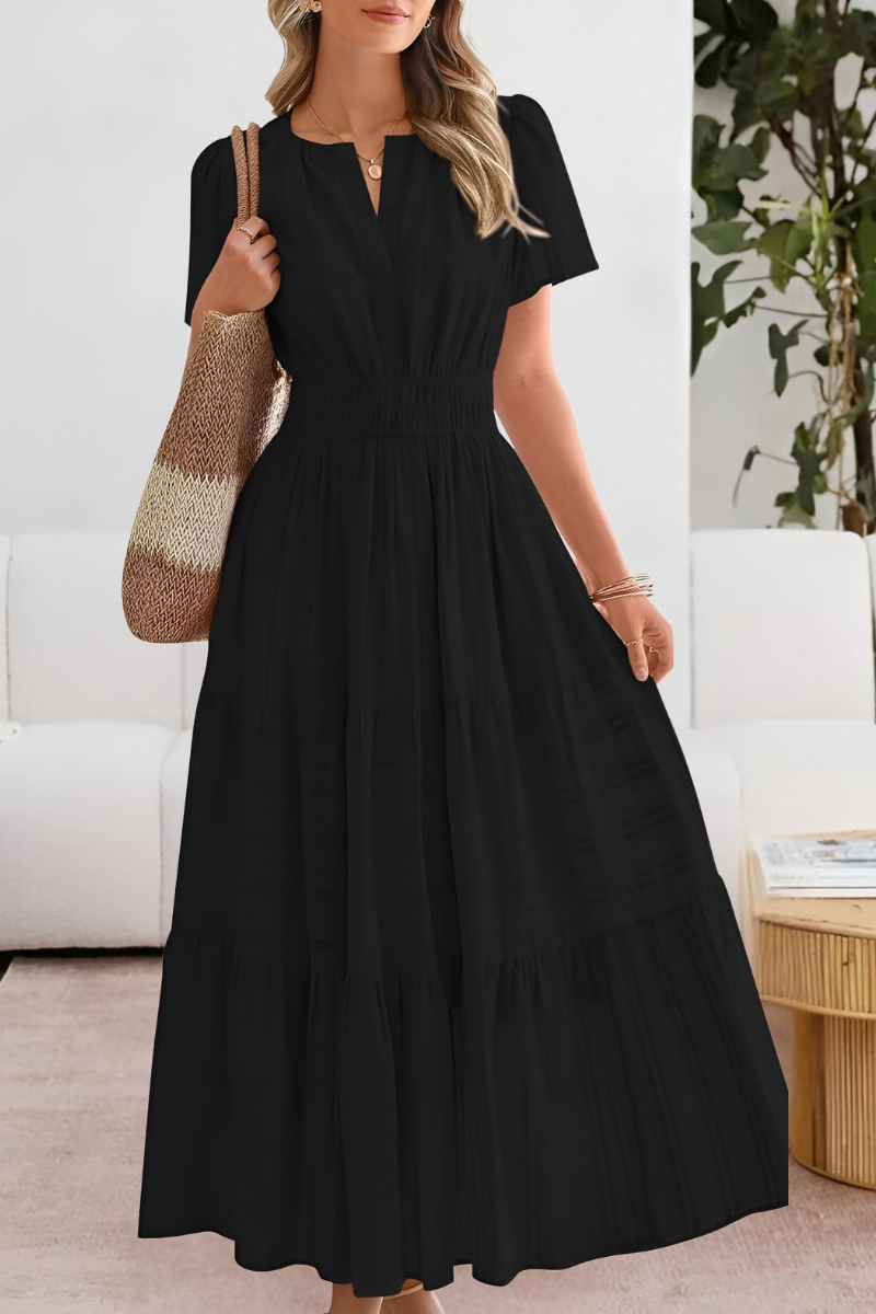 Eleanor | Women's Boho Short Sleeve Smocked Midi Dress