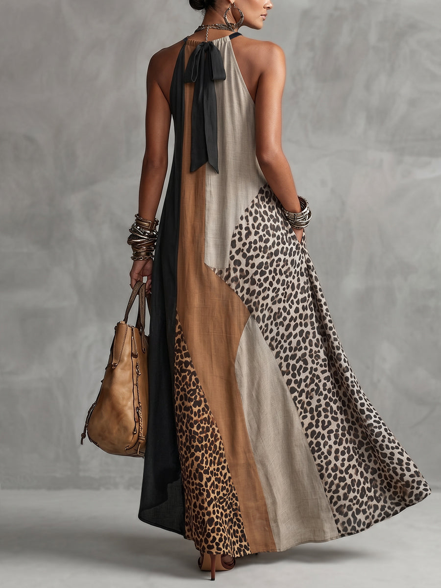 Terina - Long Dress with Leopard Print Panels