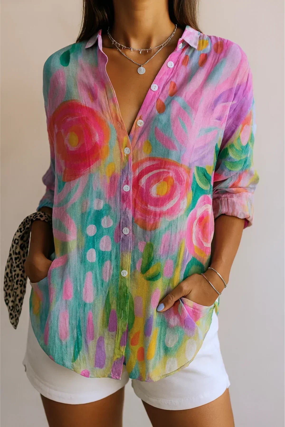 Astra | Blouse with Colorful Pattern