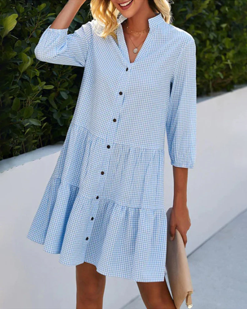 Lily | Check Button Flare Dress