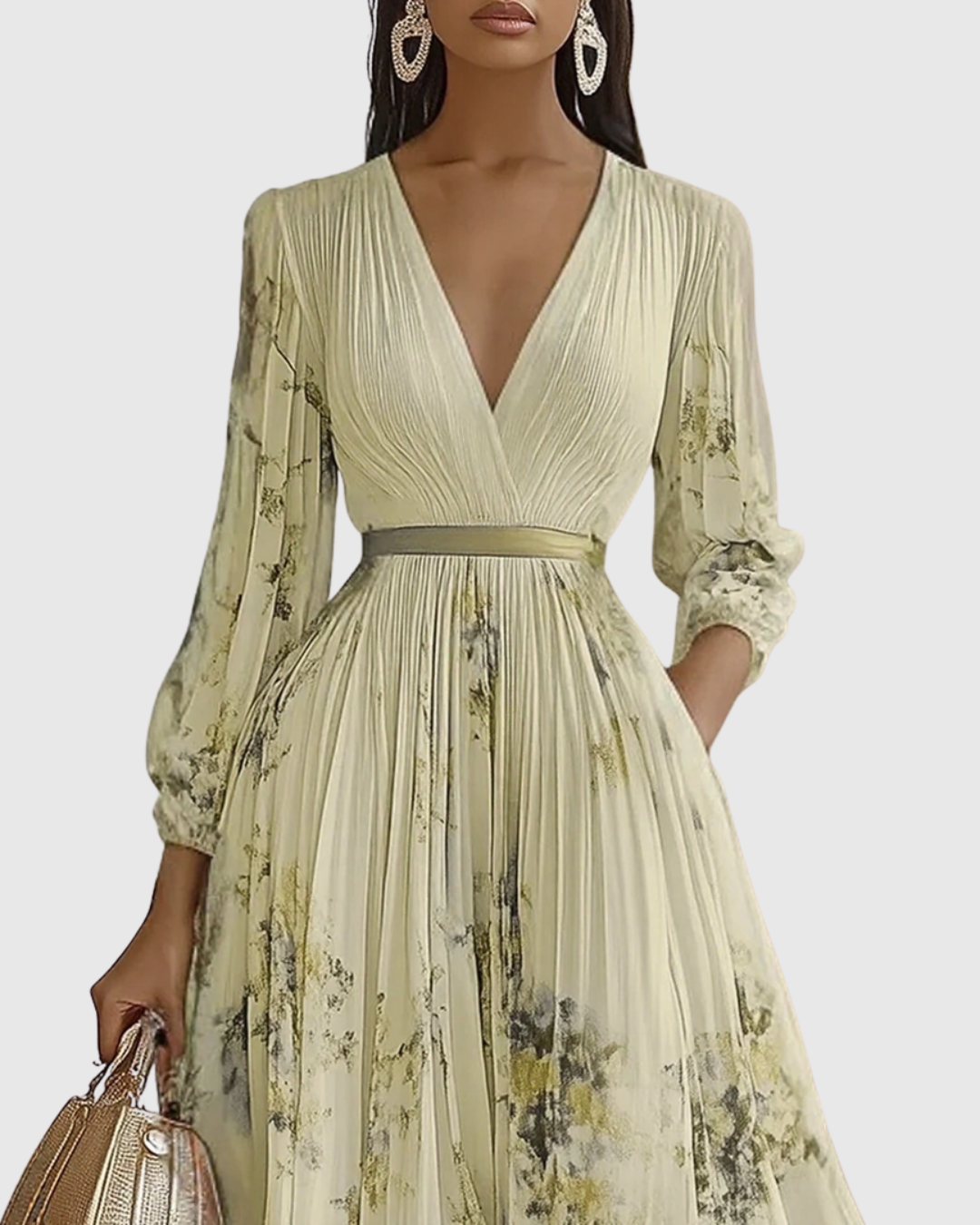 Elegant Long Pleated Dress Rowella - Maxi Fluid Dress for Women
