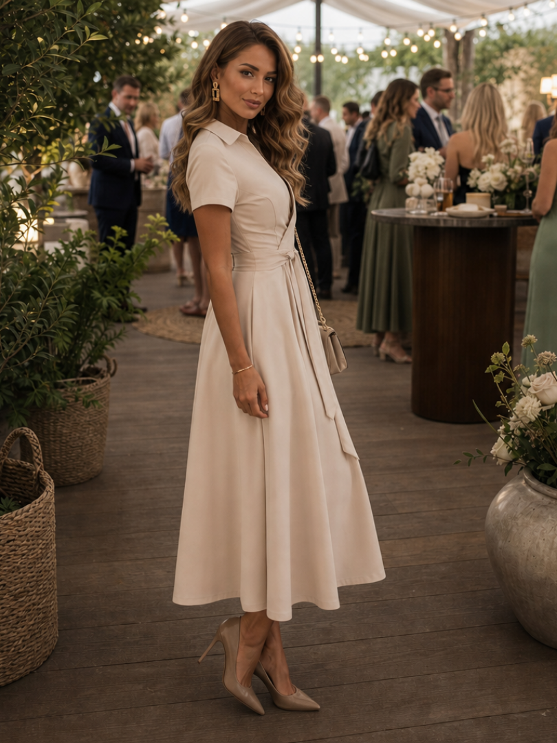 Eleq | Short Sleeve Collared Wrap Waist Midi Dress