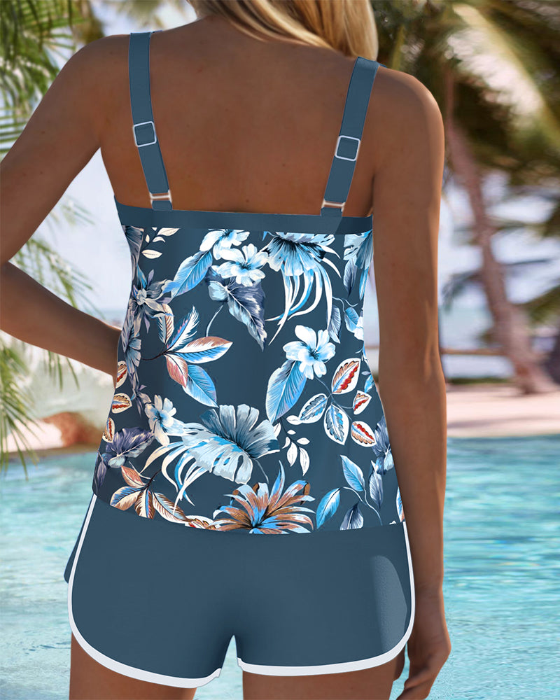 Tankini with U-neck, sleeveless and patterned