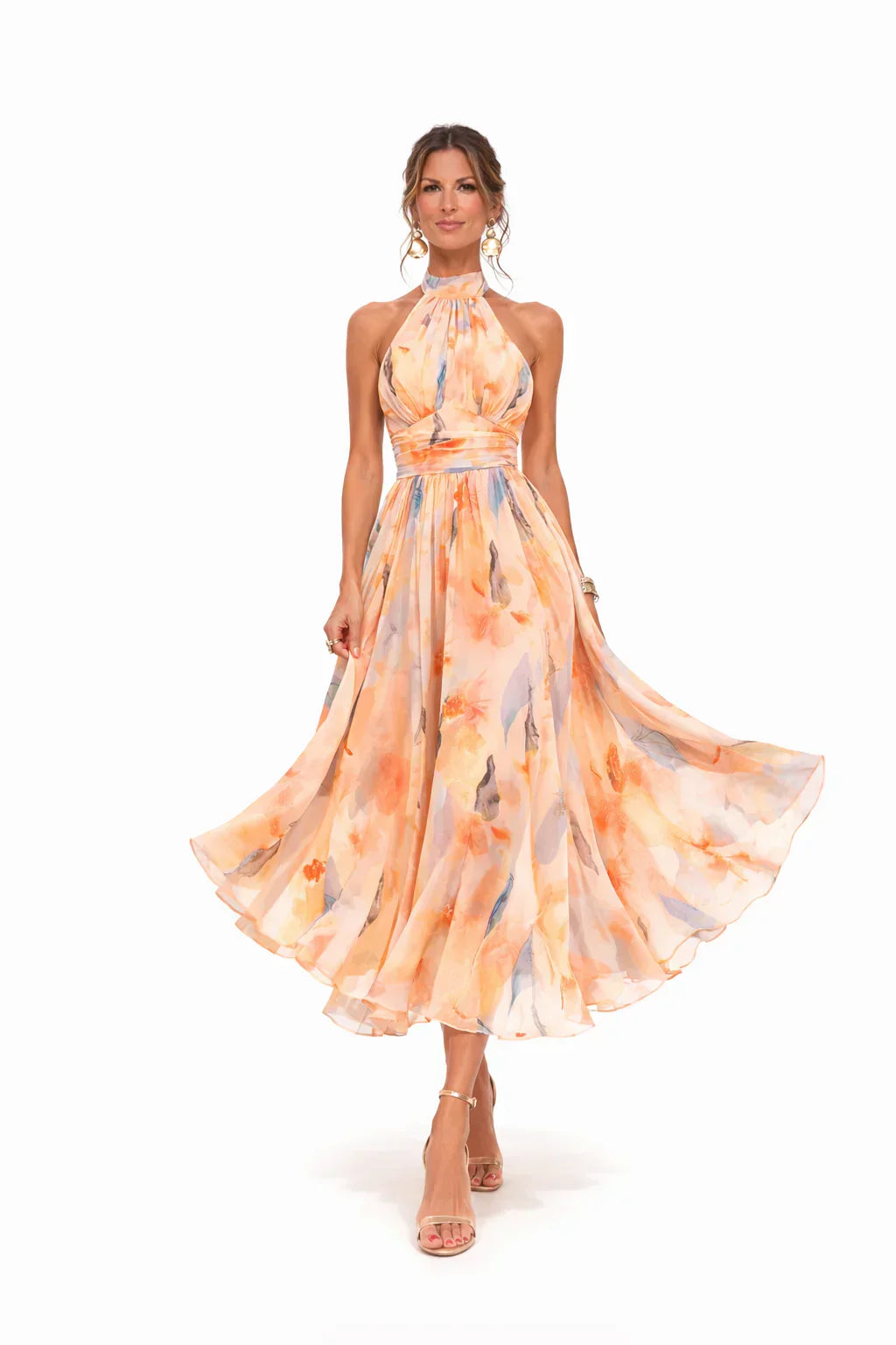 Esther | Halter Neck Dress with Watercolor Print