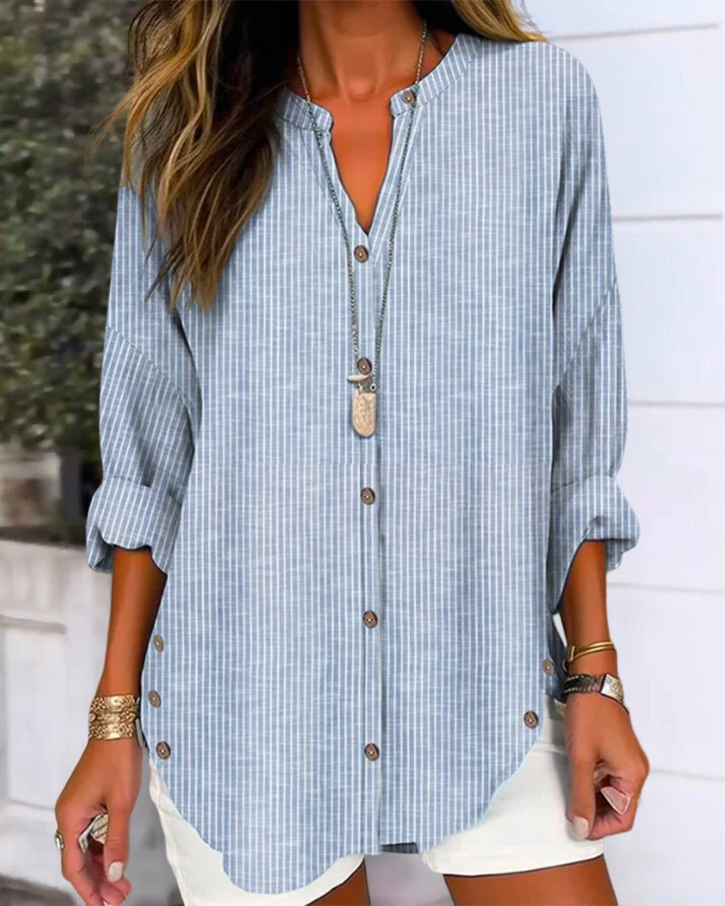 Isabella | Women’s Relaed Striped Button Blouse